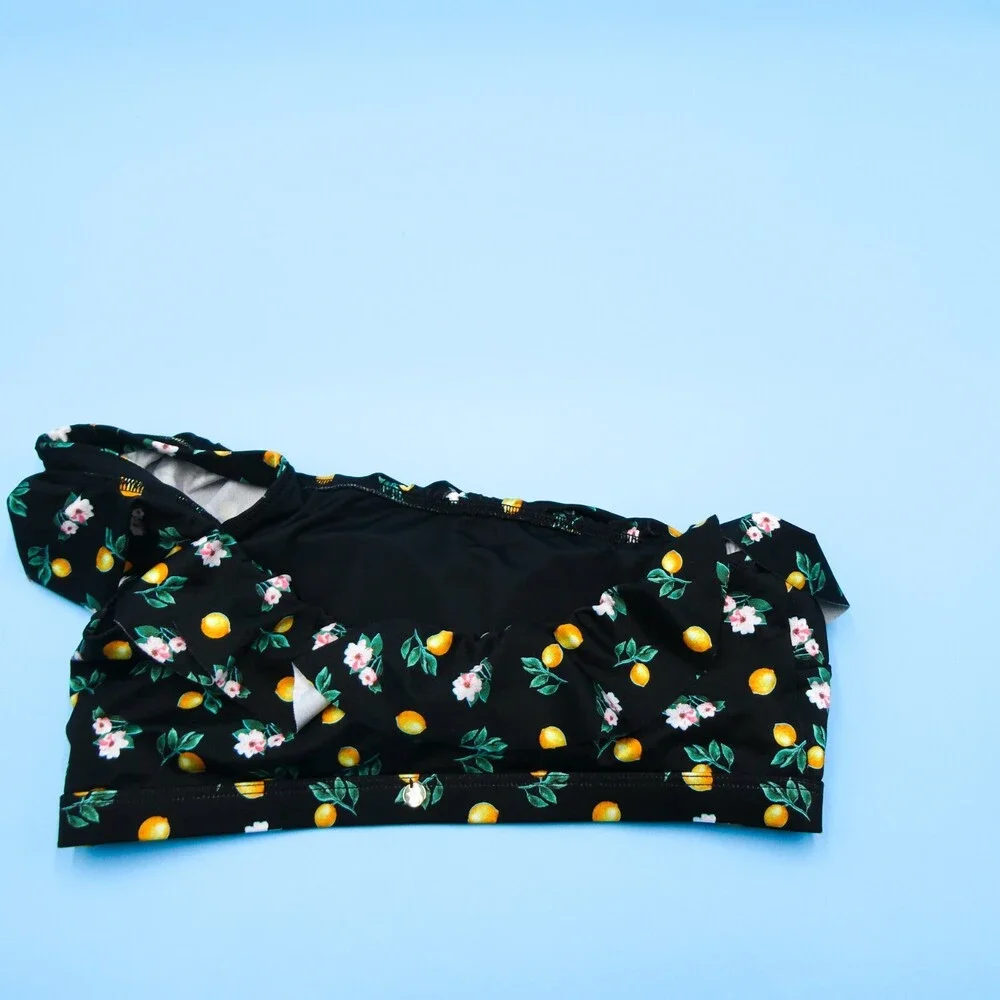 Victorias Secret Small Black‎ Floral Single Shoulder Wide Strap Bikini Top Swim